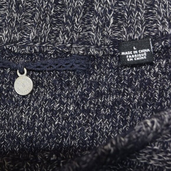 Anthro Knitted & Knotted Navy Marled Ruffle Sweater L Asymmetrical Peplum Cozy - Picture 4 of 7